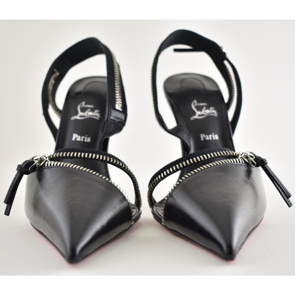 Christian Louboutin Slingyzip 100 Black Leather Zipper Slingback Heel Pump 38 - Picture 11 of 16